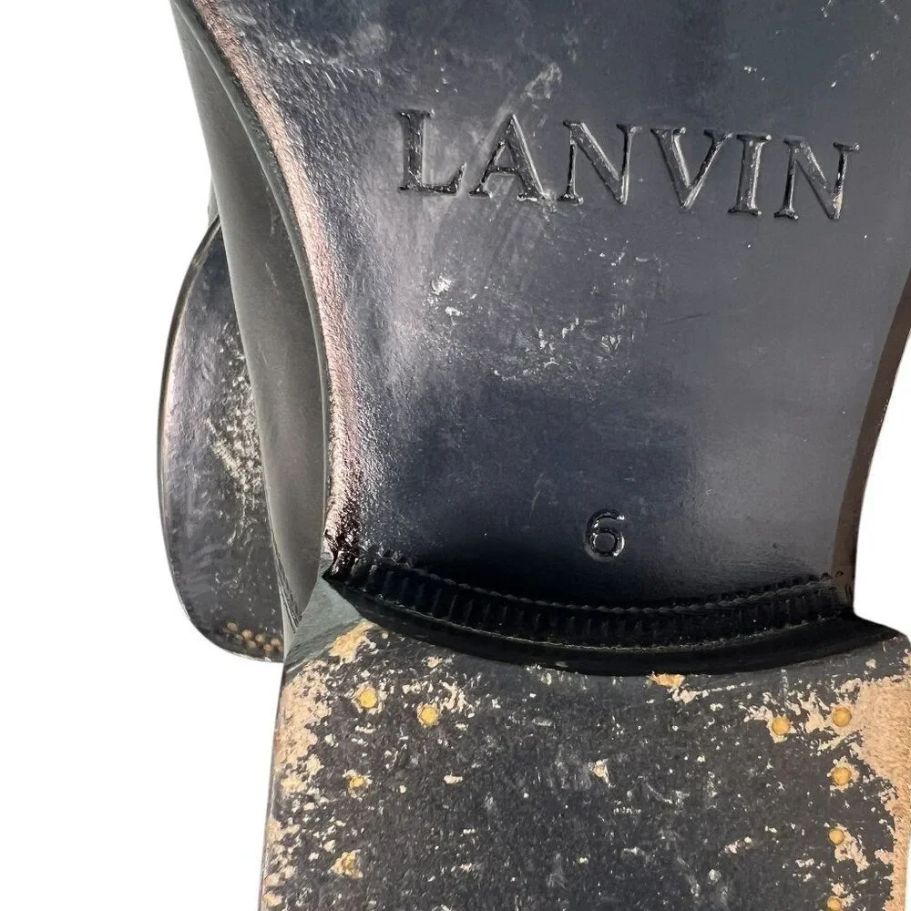 Lanvin Classic Black Leather Derby Shoes High Sheen UK Men's $890 Size 6, US 7M